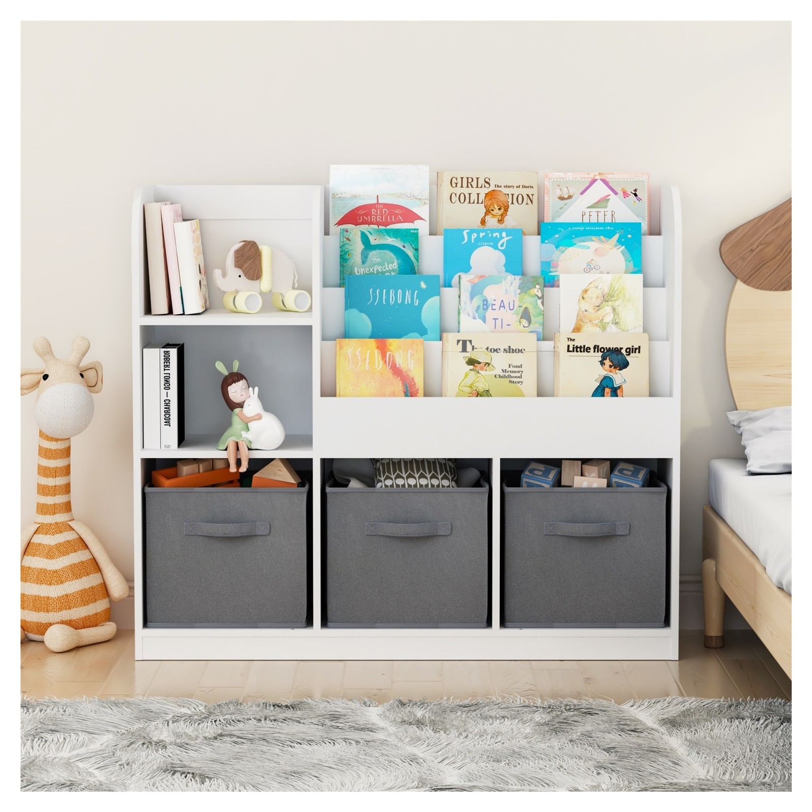 Kids Bookcase and Bookshelf, Open Bookcase Display Stand, Toy Storage Organizer