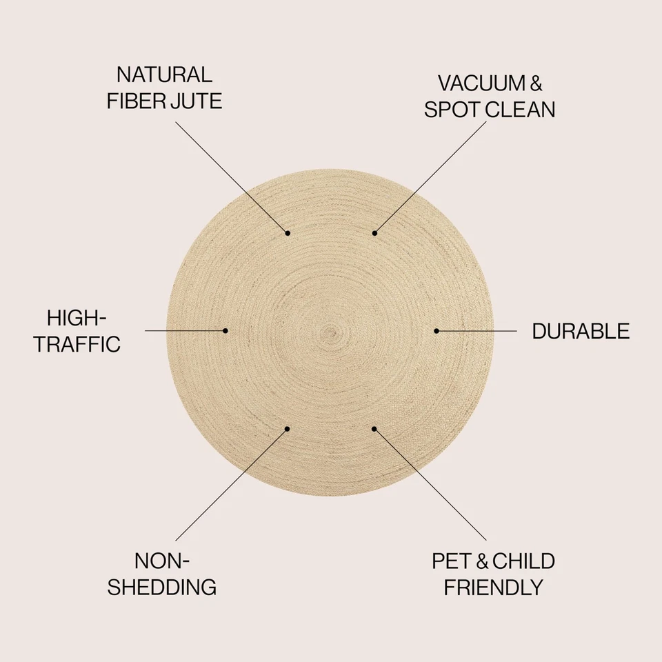 Alfombra interior redonda Zara trenzada yute marfil 6', informal, costera, cabaña,... Foto 2 de 4