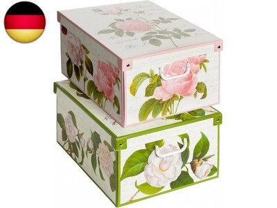 2er-Set Aufbewahrungsbox mit Deckel für Kleidung und Wäsche, Blumen Gross K