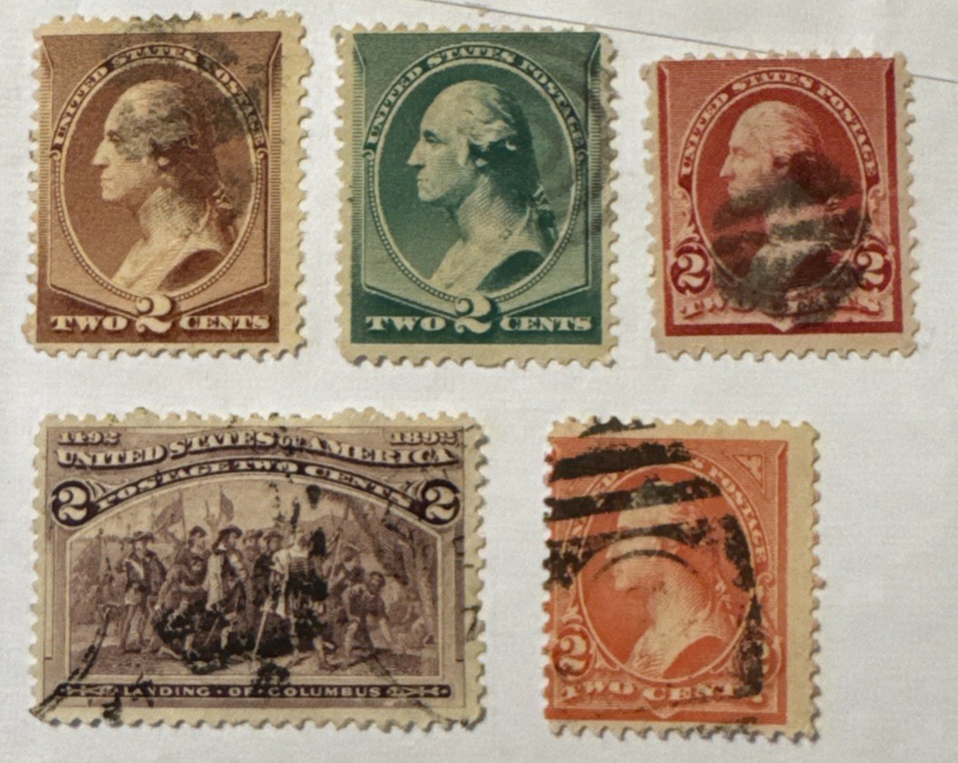 Unites States Stamps Scott 210, 213, 220, 231, 267 Used
