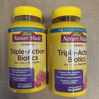 (2)Nature Made Gummies Triple-Action Biotics Pre +Pro +Post-Biotics x100 Gummies