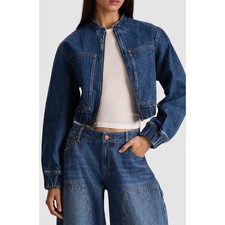 Alice Olivia Cambria Vintage Denim Bomber Jacket Blue XL CD508101224 NWT