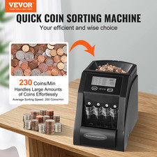 USD Coin Sorter Counter Machine LCD Coin Wrapper w/ Tubes Holds 200 Coins