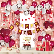 Burgundy Birthday Party Decorations for Women with Happy Bithday Banner, Curtain