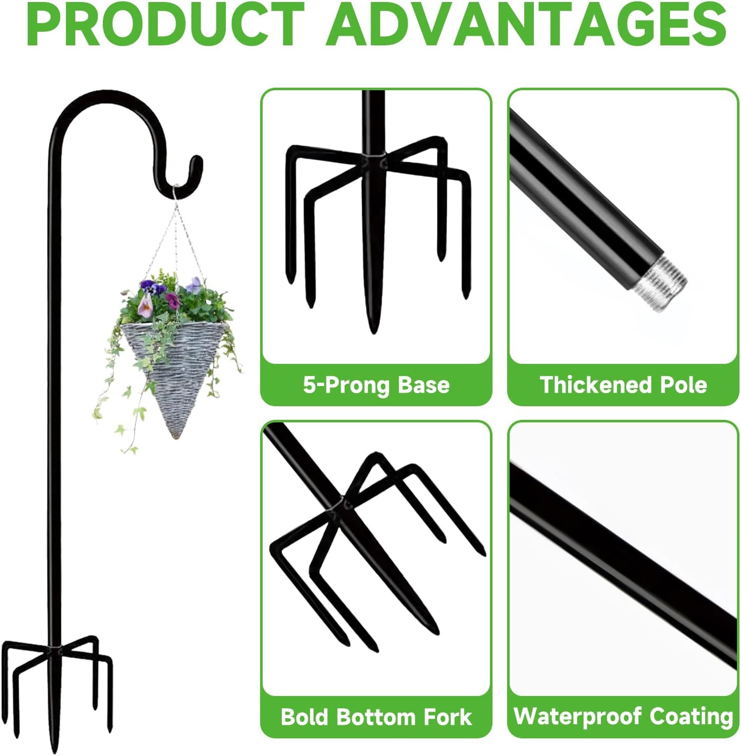 Garden Shepherd Hook Outdoor with 5 Prong Base, Bird Feeder Pole Hanger Holde...