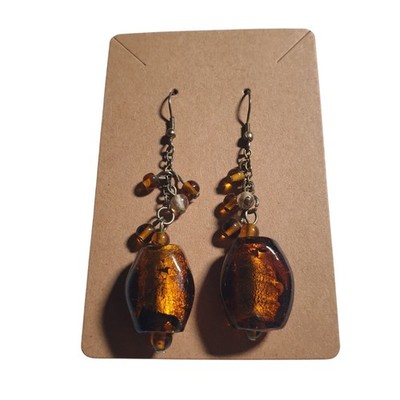 Orange Bead Drop Earrings Lightweight Dangle Pierced Bronze Chain Hook Handmade