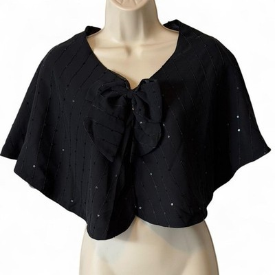 Vintage 90s Black Sequin & Bow Formal Bolero