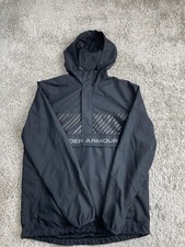 Under Armour Jacket Mens Medium Black Hooded Windbreaker Pullover Anorak Logo