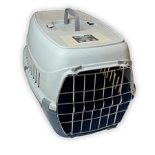 Pets At Home Small Pet Carrier Metal Door Cat Dog Travel Box Crate 8kg Grey Blue