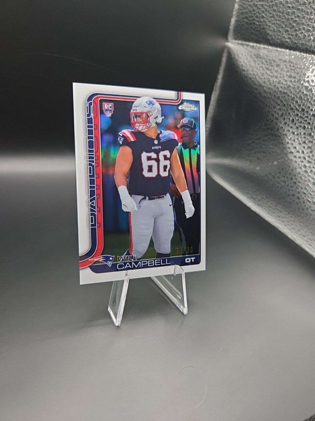 Will Campbell 2025 Topps Chrome NFL True White Refractor /30 Patriots Football