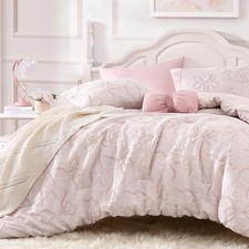 Full Size Cute Comforter Set, 3 Pieces Pink Boho Full 79"x90" Soft Peach