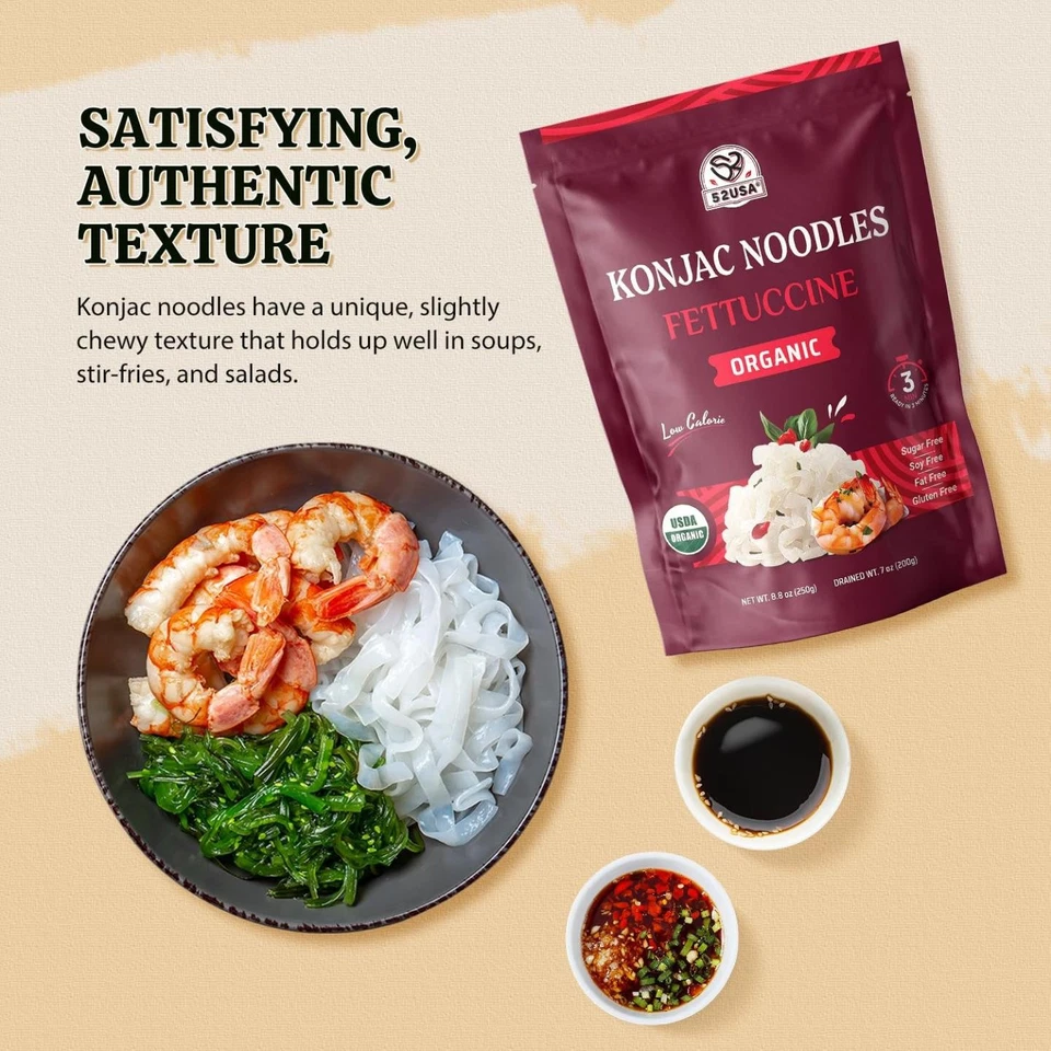 52USA USDA Fideos Konjac Orgánicos, Ceto, Paleo, Veganos 52.8 OZ 3 Variedad 6 Paquetes Foto 3 de 4
