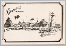 Oceanside California Harbor Seaport Village Signed Art Postcard 1988