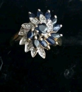 0.80 Ct Sapphire & Natural Diamond Cocktail Prong Ring 14k Solid Yellow Gold