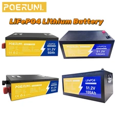 POERUNI 48V 50Ah 100Ah LiFePO4 Lithium Battery Deep Cycles BMS For Off Grid RV