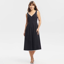 Women's Contrast Lace Trim Midi Dress - A New Day Black S