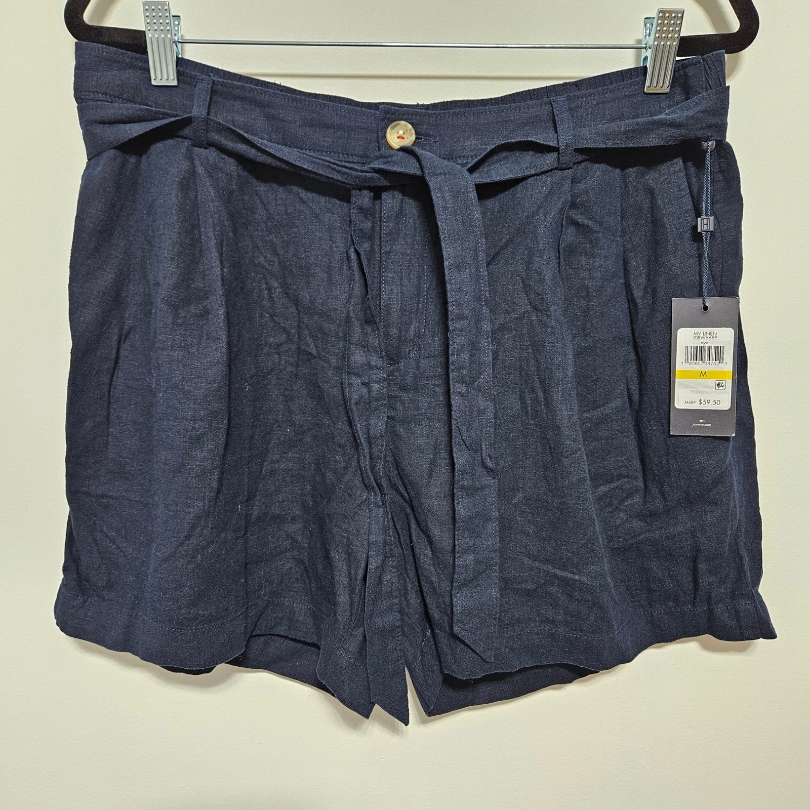 Tommy Hilfiger NWT Womens Linen Shorts High Waist Preppy Capsule Boho Blue M
