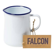 Falcon Enamelware 1 Pint Jug White Blue Rim Vintage Kitchenware Milk Pitcher new
