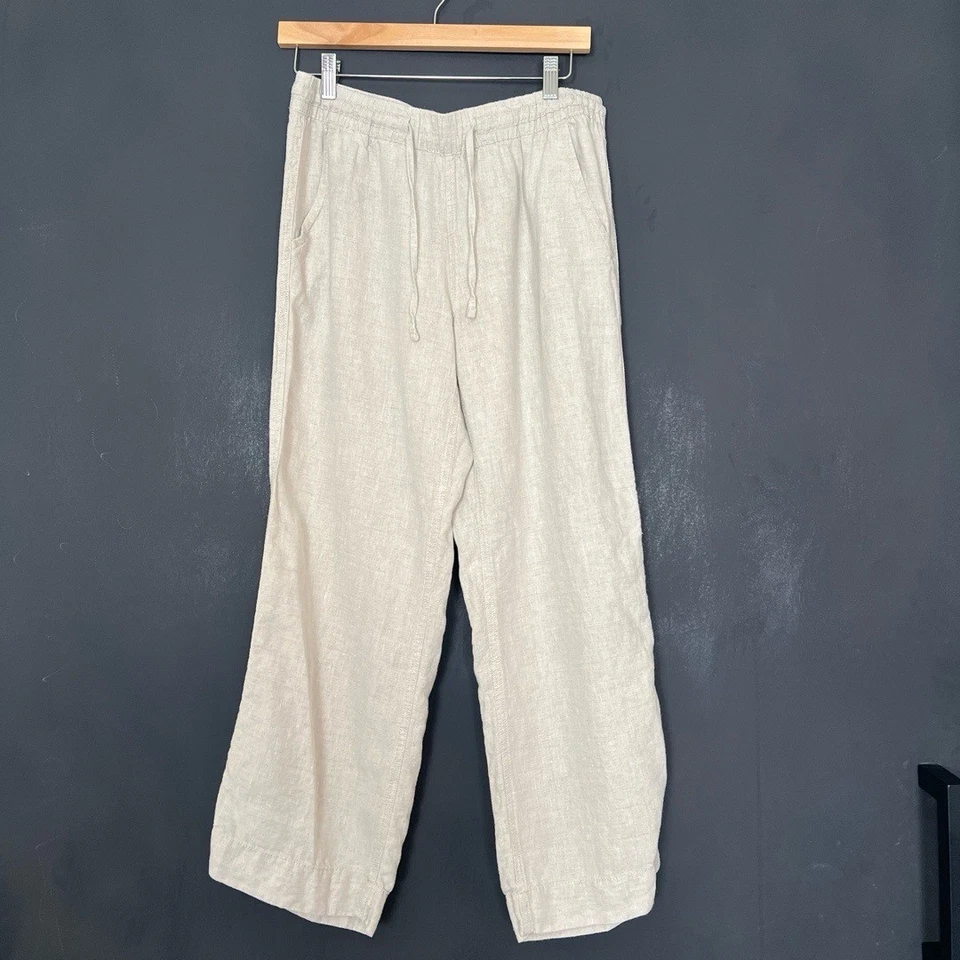 L.L.Bean Linen Pants Womens Size 10 Tan Drawstring Elastic Coastal Summer - Image 2 of 4