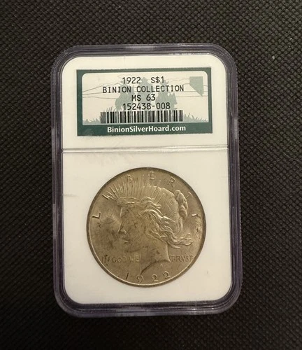 1922 Peace Silver Dollar – NGC MS63 – Binion Collection – $1 U.S. Silver Coin