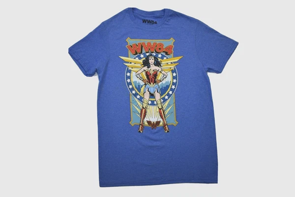 Wonder Woman Mens WW84 Wonder Woman Cartoon Graphic Blue Shirt New S-2XL