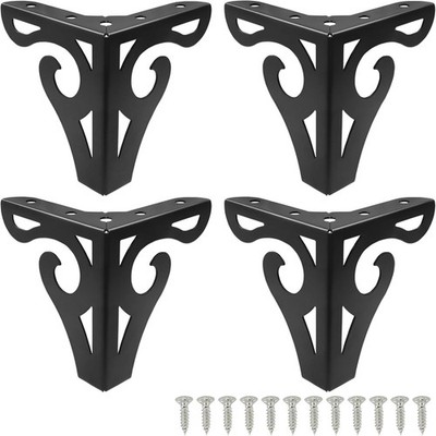 Piutouyar 4 Inch Hollow Out Furniture Legs Set of 4, Black Artistic Metal Sofa C