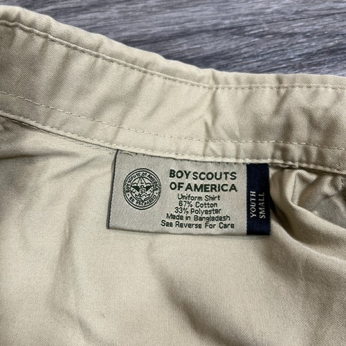 BOY SCOUTS OF AMERICA Button Down Tan Boy Scout Uniform Shirt Boy's Size Small - Picture 5 of 8