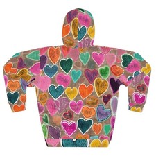 Colorful Heart Pattern Unisex Hoodie, Sweet Gift for Couples, Valentine's Day