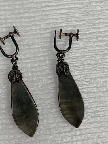 Vintage Pendente Sterling Vite Indietro A Goccia Grigio Perlato Goccia Cocktail Viaggio - Foto 3 di 6