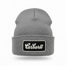 Carhartt Beanie Hat Knit Cuffed Winter Cap Warm Gray Logo Patch Mens OS NWT