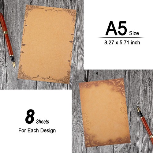 64 pcs 8 Styles Stationery Paper, 5.7 x 8.3 inch A5 Size Vintage Retro Floral... - Picture 5 of 7