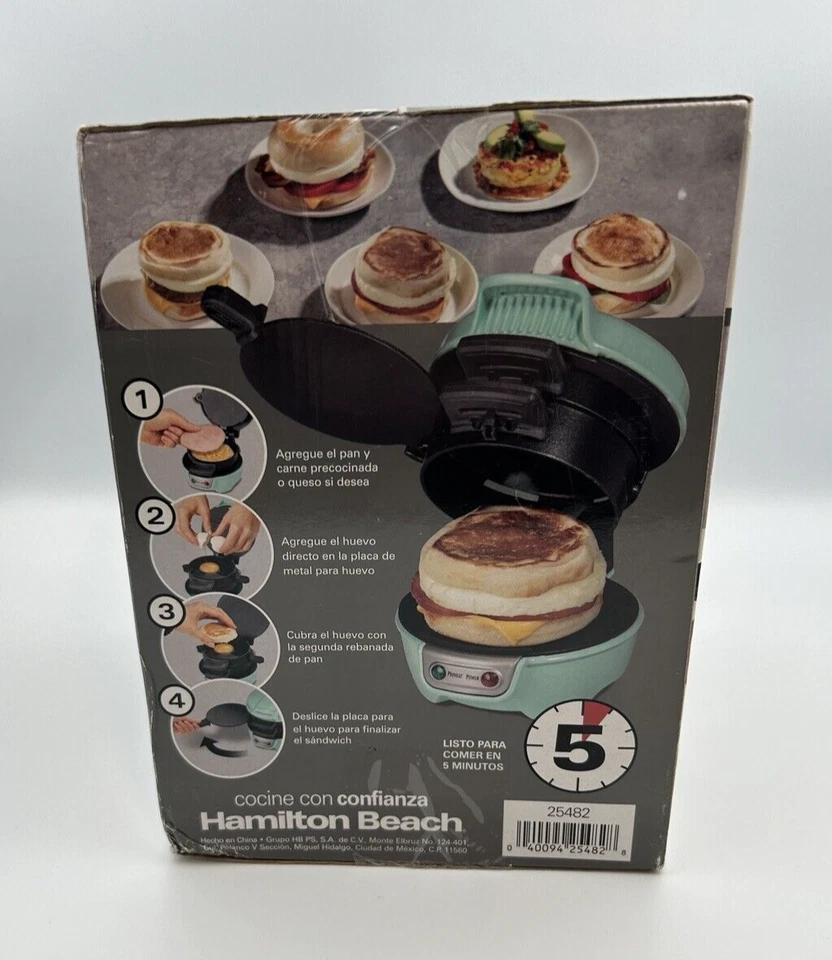 Sandwichera Hamilton Beach Desayuno con Anillo Hervidor de Huevos Como Nueva 25482 Nueva Foto 2 de 4