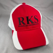 RKS Plumbing Hat Men OS Red Strapback Baseball Cap Two Tone 1990 Embroidered