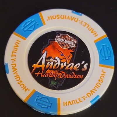 ANDRAE'S HD ~ ILLINOIS ~ (White/Blue/Org Full Color) Harley Davidson Poker Chip
