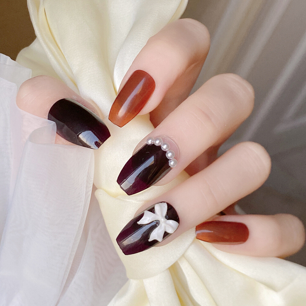 Coffin Fake Nails Glossy Diamond Glitter Short Press on Nails for Nail Art  24pcs | eBay