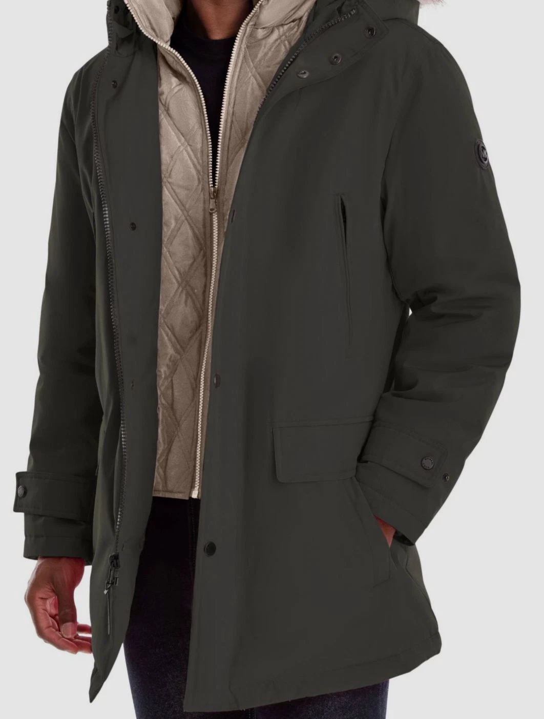 $375 Michael Kors Men's Green Hooded Bib Snorkel Zip Warm Parka Coat Jacket S