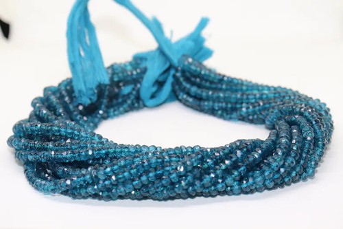 AAA Quality 3-4mm Natural London Blue Topaz Faceted Rondelle Gemstone Beads - Picture 4 of 5
