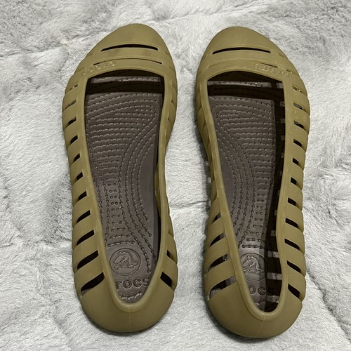 CROCS Youth Girls Sz 4 Flats Green Slip On Shoes With Cutouts - Picture 4 of 10