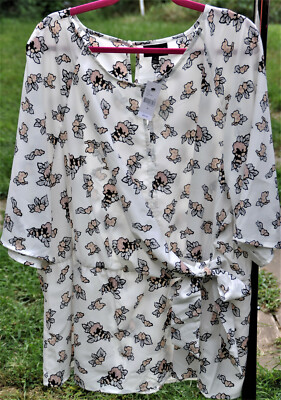BNWT Lane Bryant Plus Size 28 Wrap Tie White Black Mauve Floral Blouse $49.95