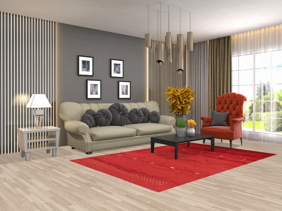 Tribal Red Wool Gabbeh Oriental Area Rug 5x8 Hanmdade for Bedroom - Image 2 of 4