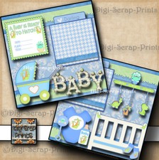 BABY BOY 2 premade scrapbook pages paper piecing DINOSAUR DIGISCRAP A0029