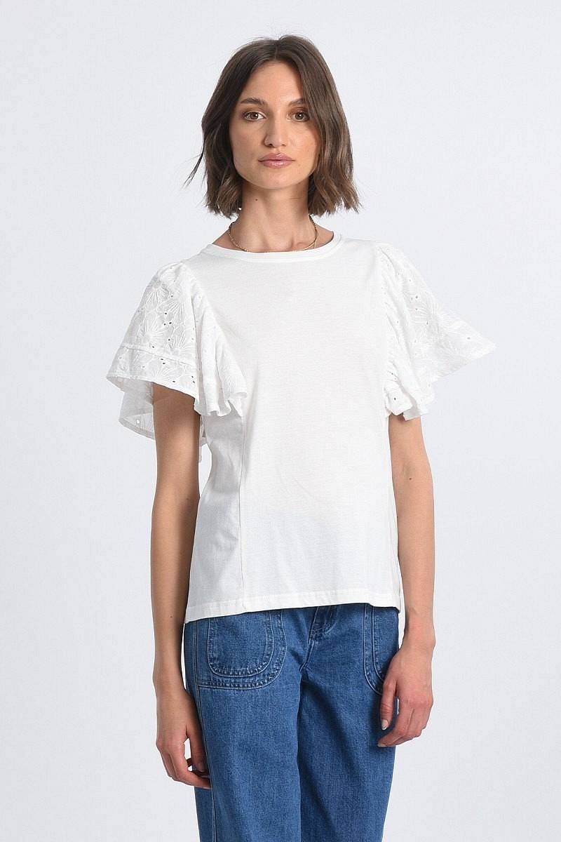 Женская трикотажная футболка Molly Bracken - T-shirt Con Maniche Volant Bianco - Талья