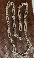 Sterling Silver Diamond-Cut Flat Figaro Rolo Link Chain 20" Italy Necklace