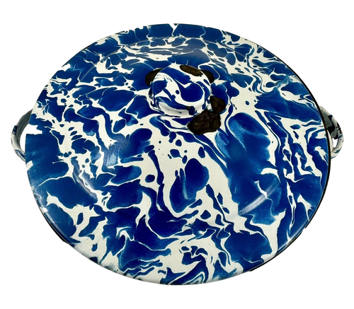 Vintage blau Swirl Emaillegeschirr Granitgeschirr Topf mit Deckel und Griffen - Bild 2 von 10