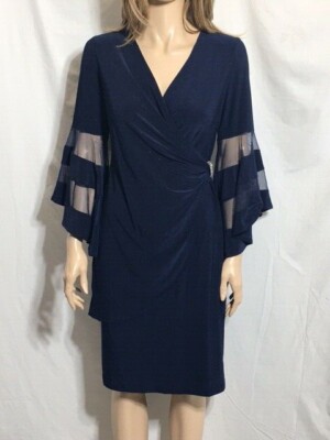 r & m richards navy blue dress Short Bell Sleeve Dress Petite R&M Richards 3561P