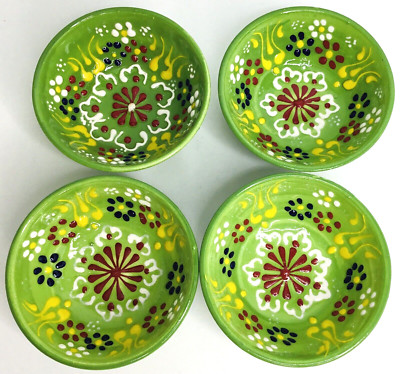 4 Small Bowls Aydin Turkish Iznik Raised Floral Ceramic Bowls 3.5  X 1.5  Turkey