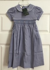 NWT Laura Ashley Mother  Child Dress Indigo Blue SS Smocking Sash Bow 3 Yrs HTF