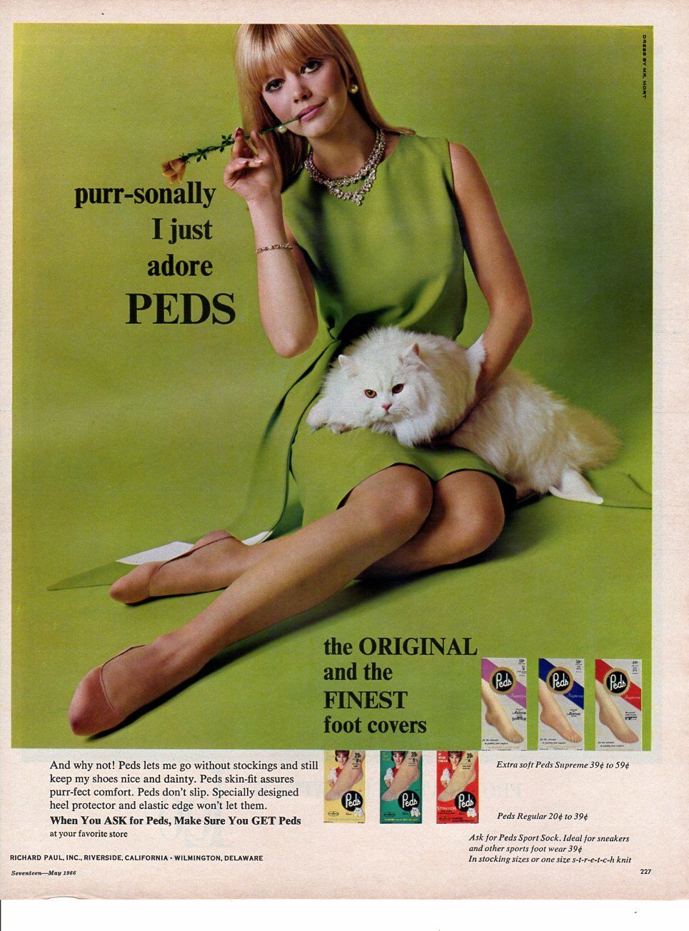 Vintage advertising print ad FASHION Purr-sonally I just adore PEDS Girl  Cat 66