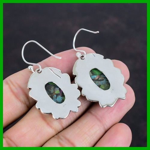 Sterling Silver Fiesta Kingman Turquoise Stone Engagement Drop Ethnic Earrings - Imagen 6 de 7