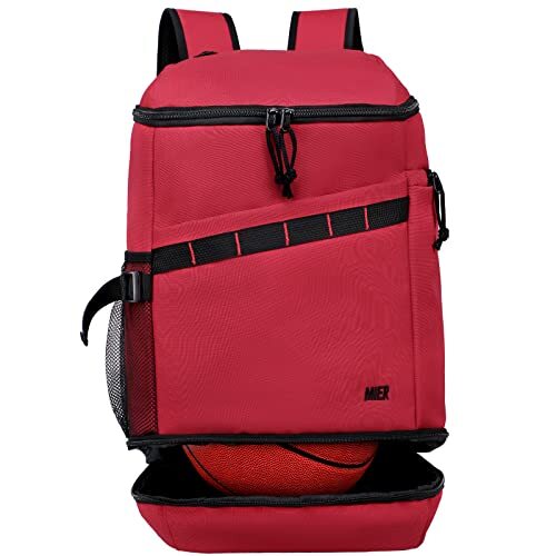 MIER Basketball Backpack Soccer Bag with Shoes/Ball Compartment, Large Red